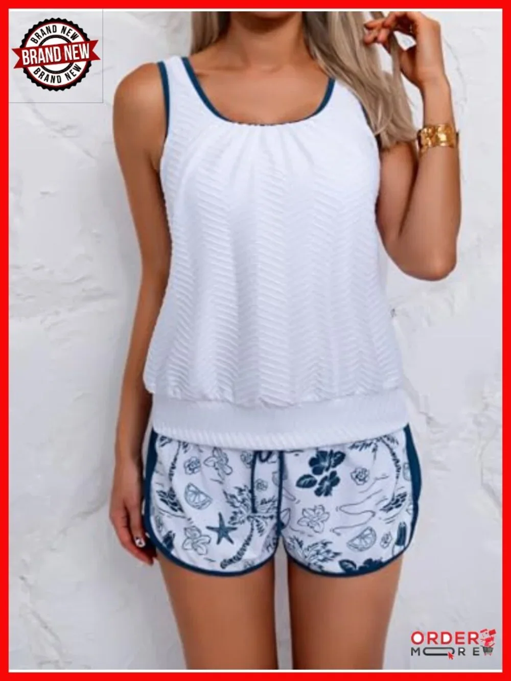 Modest Tankini Swimsuit Two Piece Tummy Control Athletic Blouson Tank Top with